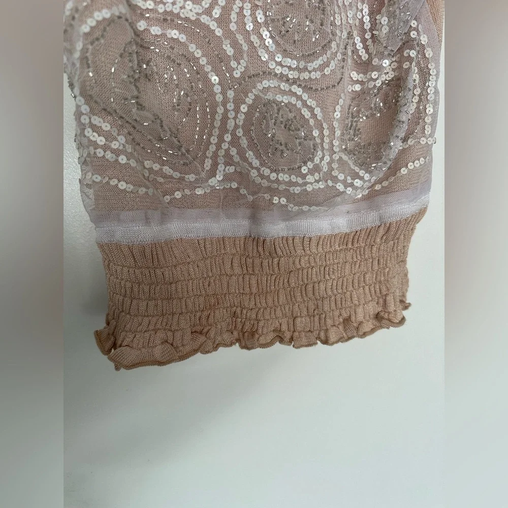 Vintage Bebe White Sequin Beaded Mesh Camisole Top. Size medium. - Picture 2 of 6